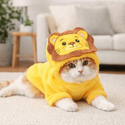 Стильный теплый костюм льва для собаки, с животным принтом, утолщенные худи для собак, мягкие удобные комбинезоны для кошек и собак