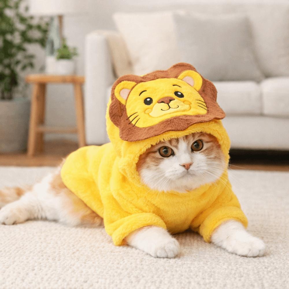 Soft Dog Hoodies Warm Dog Jumpsuits Cartoon Dog Lion Costume  for Cats and Dogs