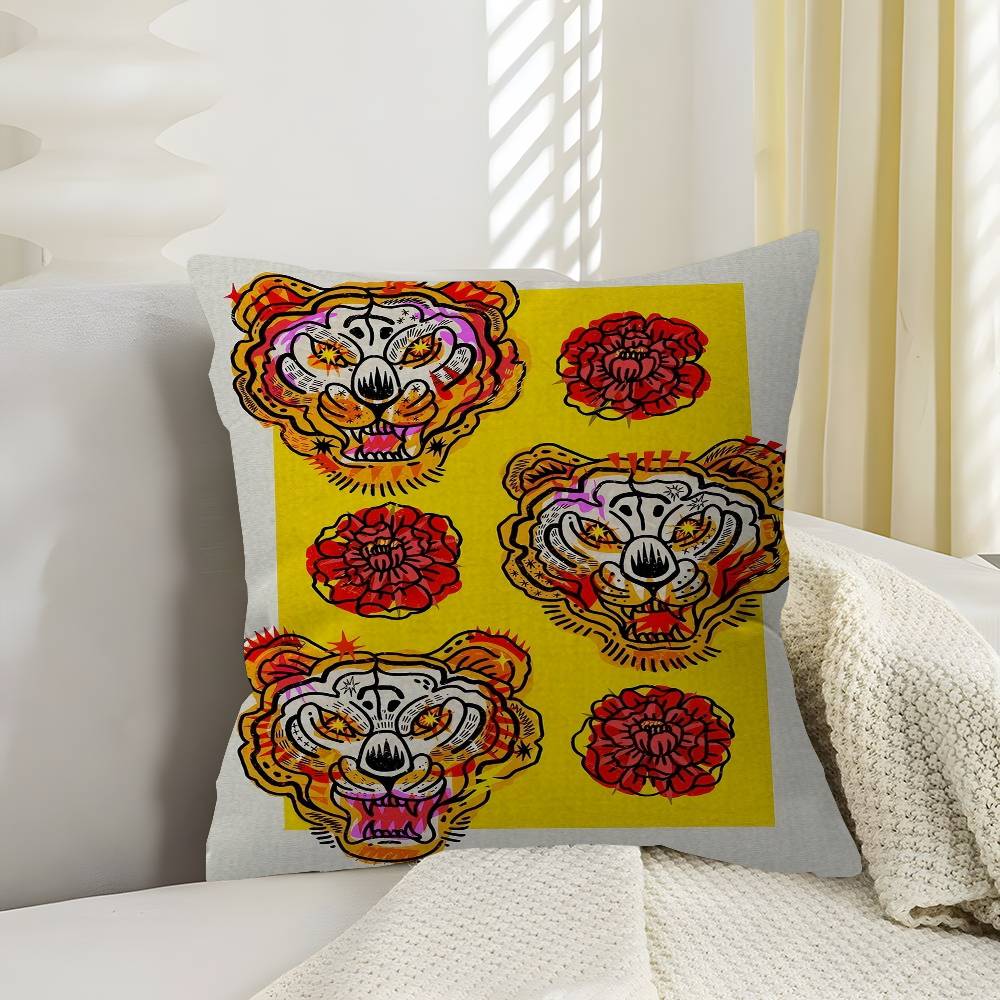 Folk Art Animal Abstract Paintings Pillow Cover Design cushion Cover decor Holiday Decorati