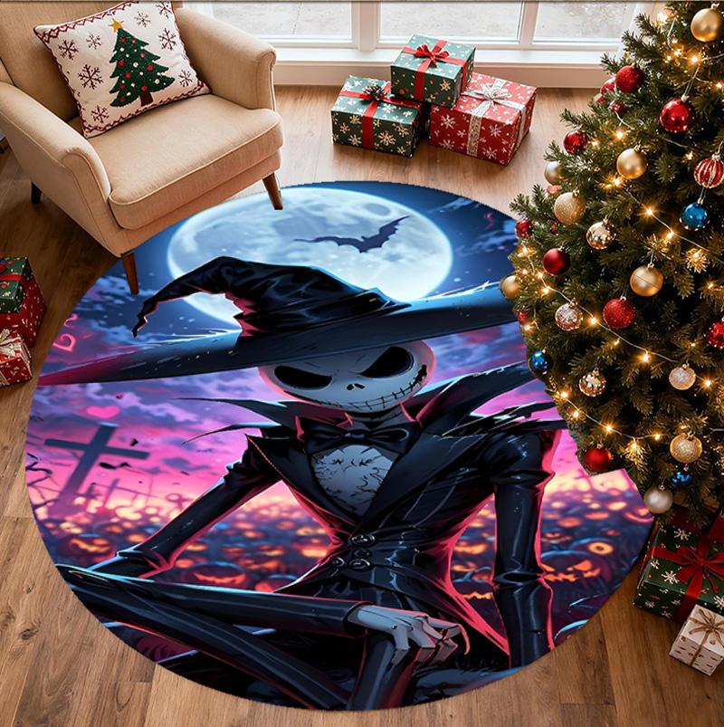 The Nightmare Before Christmas Pattern Round Rug, Indoor/Outdoor Mat, for Picnic, Gameroom, Bedroom, Office, Living Room, Home Decor Carpet, Birthday