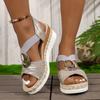Metal Decoration Women's Wedges Sandals 2025 Summer Snake Print Platform Gladiator Shoes Woman Comfort Casual Med Heels Sandals