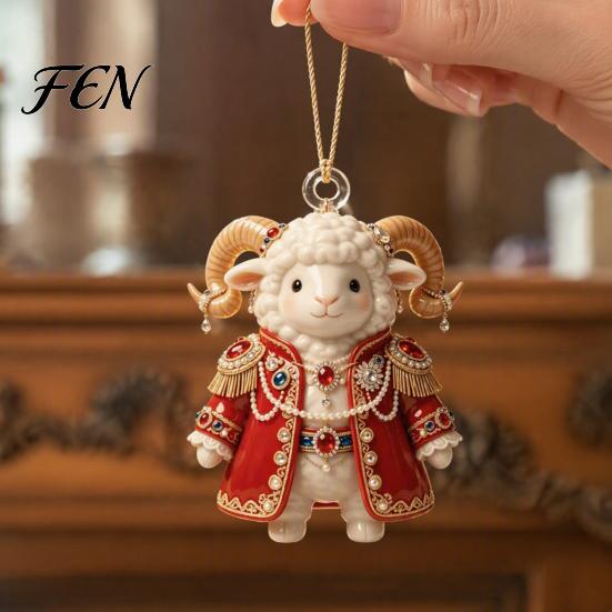 Подвески на елку 2027 Новый год Овечка, 2D Акриловая рождественская подвеска, Многоразовые сезонные украшения со шнурком, Китайский зодиак