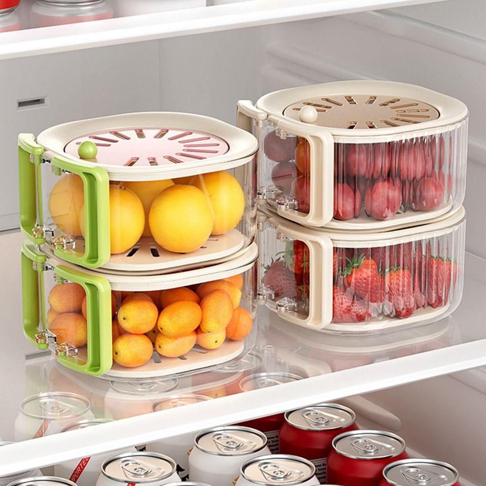 Splash-proof Fruit Cleaning Bowl Double Layer Fruit Drainer Container Refrigerator