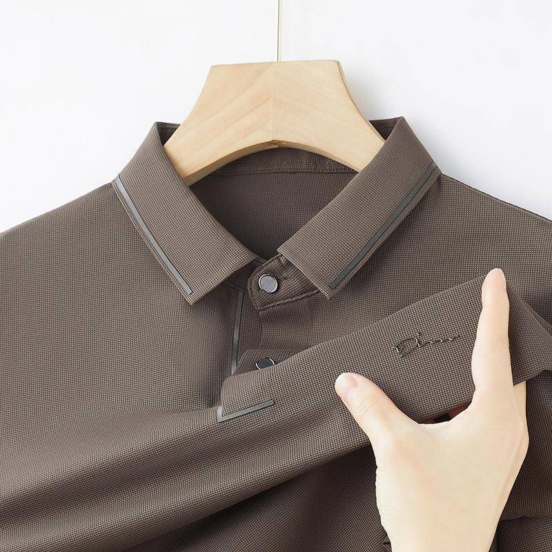 Высококачественная мужская рубашка поло Ice Silk, бесшовная футболка с короткими рукавами, деловая повседневная однотонная рубашка поло с короткими рукавами и лацканами, мужская одежда