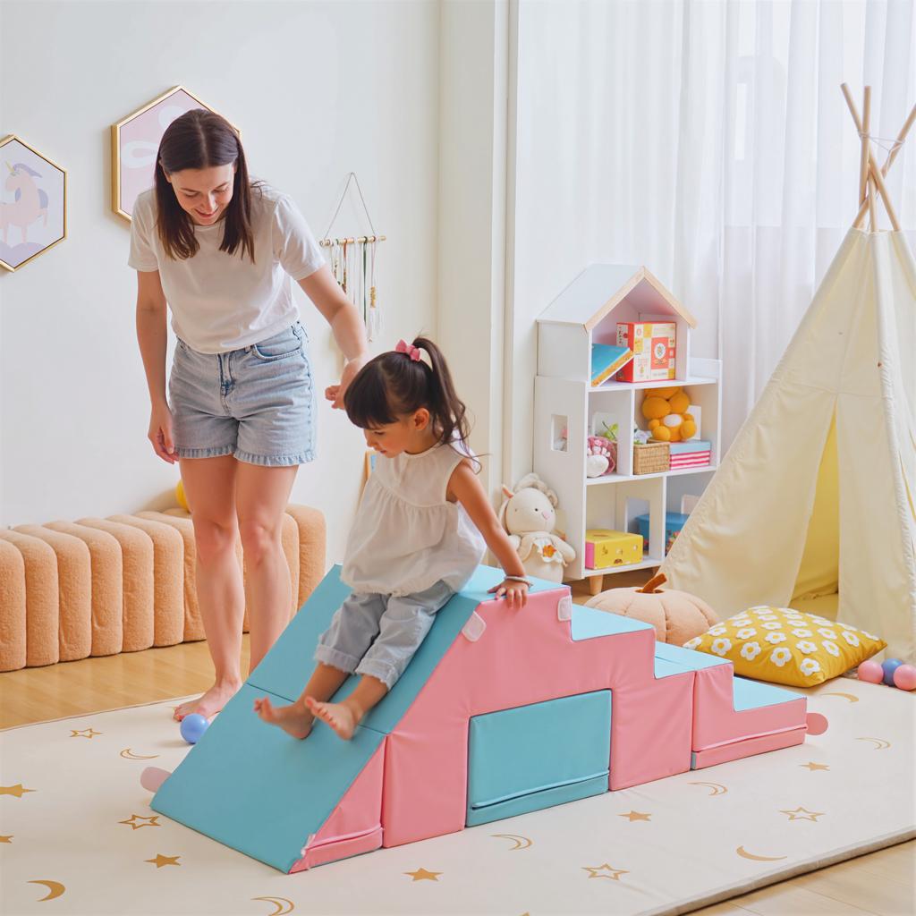 2 Piece Soft Play Set Baby Foam Climber Block For Toddler 1 3 Years Pink Blue
