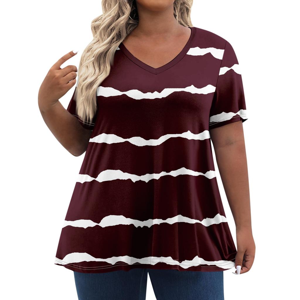 Womens Plus Size Tops Shorts Sleeve Shirts V Neck Casual Clothing Clothes Printed Tops