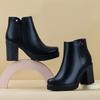 Women's Ankle Boots Chunky Stacked Heel Zipper Booties Winter Warm Autumn Square High Heel Platforms PU Leather Booties