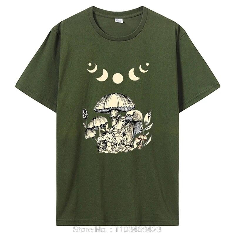 Винтажная футболка в стиле панк Cottagecore с эстетической лягушкой, женская футболка унисекс с грибом и луной Witchy, одежда унисекс, футболка с короткими рукавами и графикой