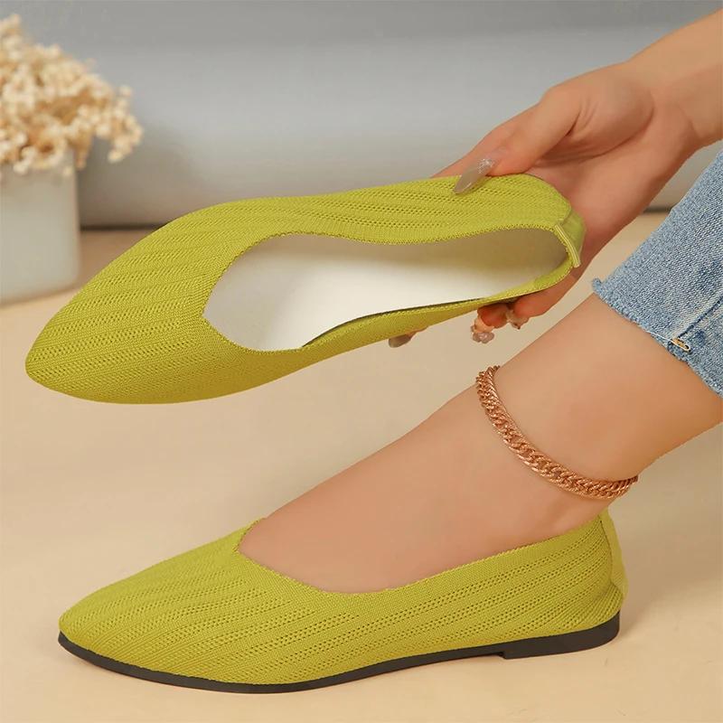 Модные женские вязаные туфли с острым носком на плоской подошве, повседневные туфли на плоской подошве, женские сандалии на осень 2024 года, новые удобные брендовые туфли Mujer