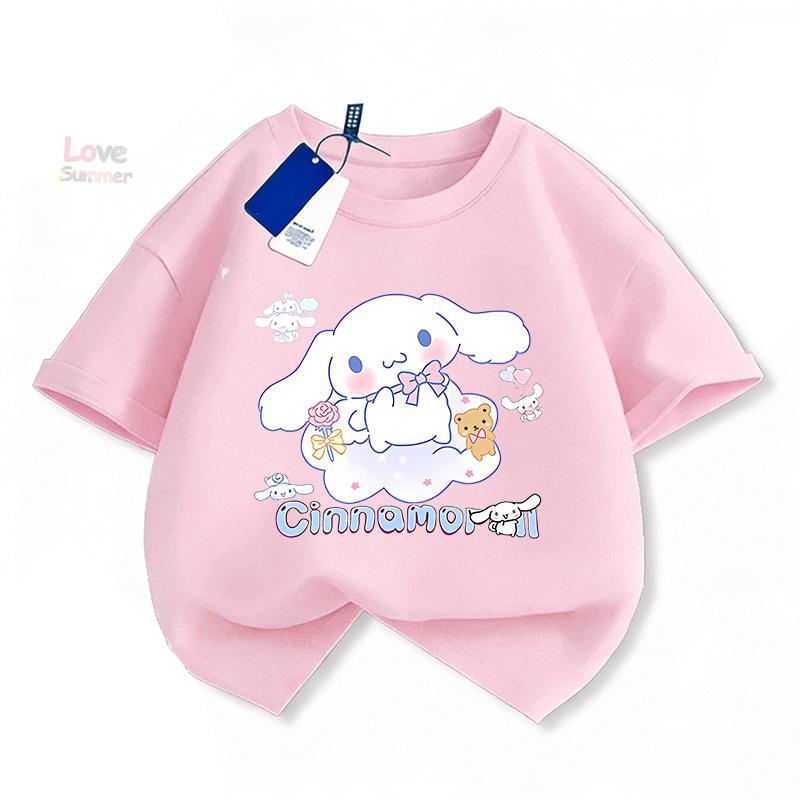 Летняя одежда для девочек Sanrio Мальчишеская футболка с принтом Мультяшный топ с коротким рукавом Комплект