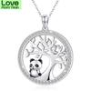 Fashion Cute Panda Pendant Animal Round Simulated Opal Bamboo Necklace