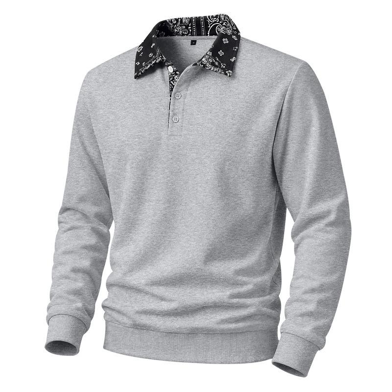 Mens Casual Fleece Lined Polo Sweatshirt Color Block Button Collar
