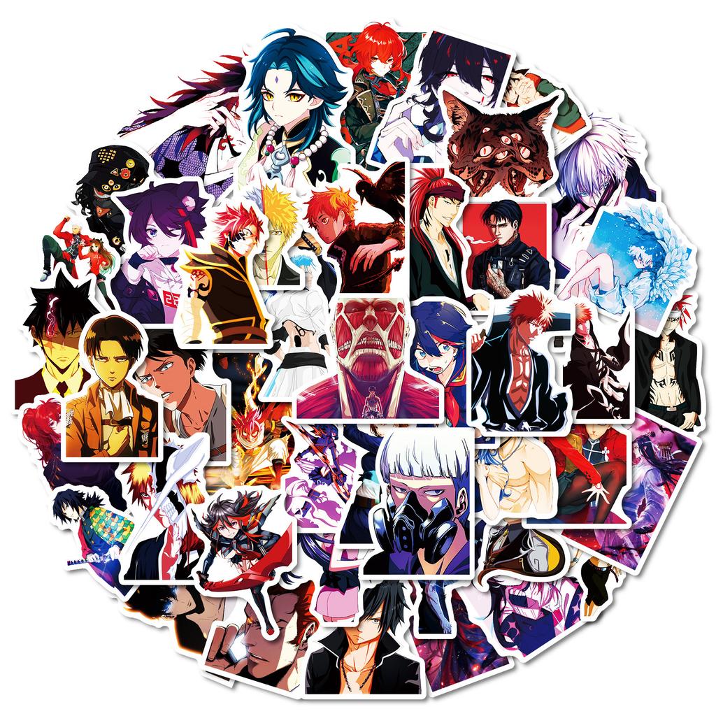 50 Two-Dimensional Japanese Animation Series Graffiti Stickers Blue-Haired Teenager Decorative Stickers