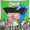 Cat on Head Cartoon with Green Background Pattern Wall Hanging Tapestry Decorative Tapestry Home Decor for Bedroom and Living Room