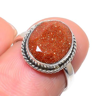 Подарочное кольцо из чистого серебра 925 пробы с натуральным солнечным камнем S.6 s1a61