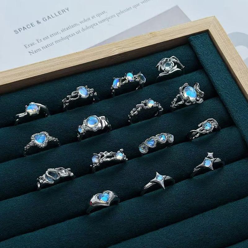 Нишевая текстура, инкрустированный лунный камень, циркон, высококлассный, с чувством индивидуальности, открытое ретро-кольцо, женское