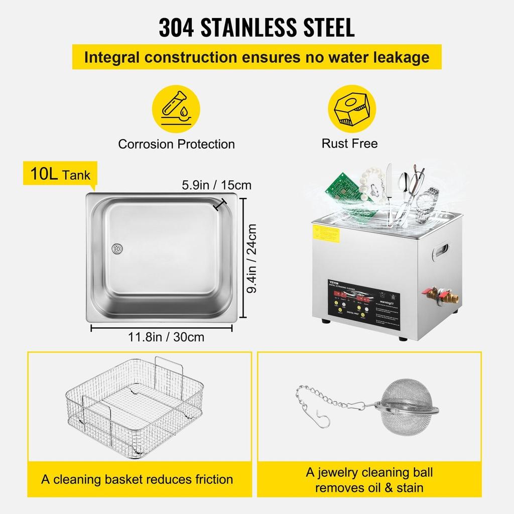 10L Digital Ultrasonic Cleaner Heater Timer Jewelry Eyeglasses Cleaning
