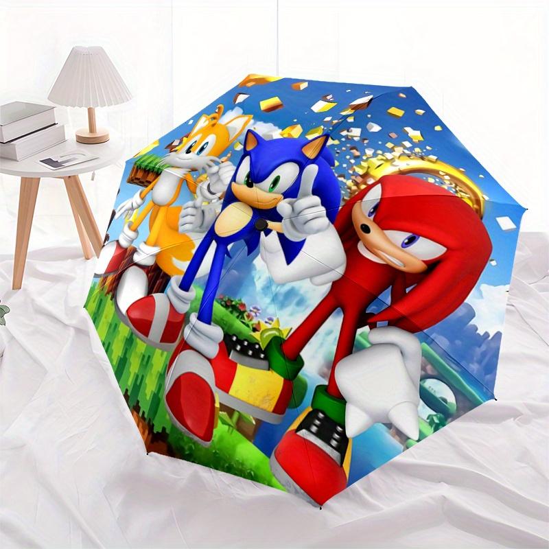 1pc Sonic the Hedgehog Automatic Folding Umbrella - Portable 3-Fold Design, 8-Bone Iron Frame Outdoor Umbrella, Festival Gift for Fans, Travelers