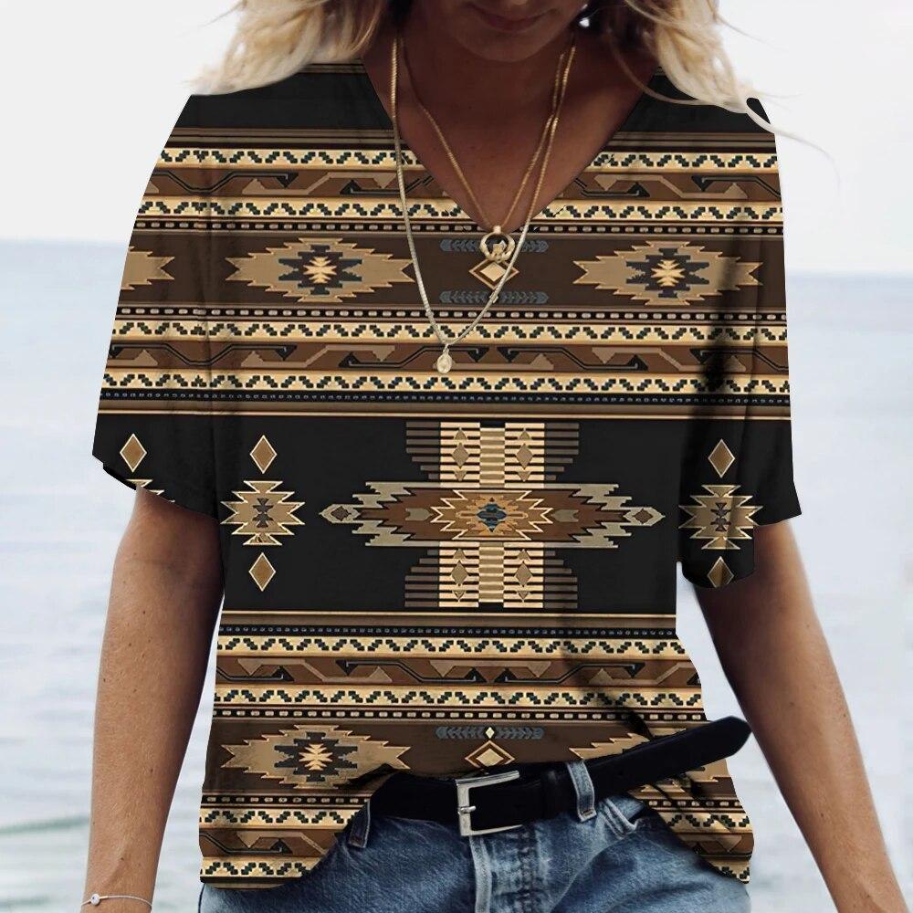 Летние женские футболки, этнический костюм, 3d рубашки, футболки, повседневная уличная одежда в стиле Харадзюку, большие топы с v-образным вырезом, винтажная женская одежда