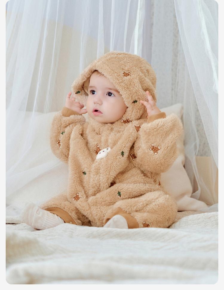 David Bella newborn plush crawling suit autumn and winter new women's clothing, men's clothing hooded jumpsuit