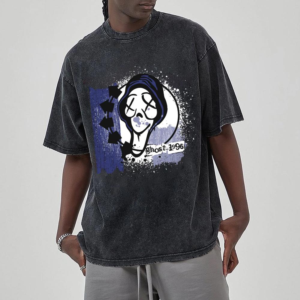 Футболка женская с принтом в виде привидения из хлопка с короткими рукавами, выстиранная джинсовая ткань, свободный размер, забавный повседневный топ, повседневная одежда, простая