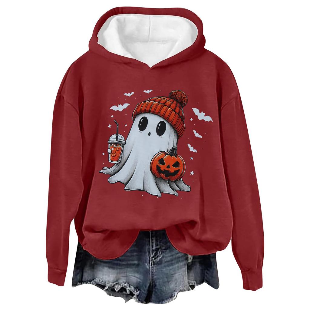 Женская модная повседневная толстовка с длинными рукавами и капюшоном на Хэллоуин с принтом призрачных букв