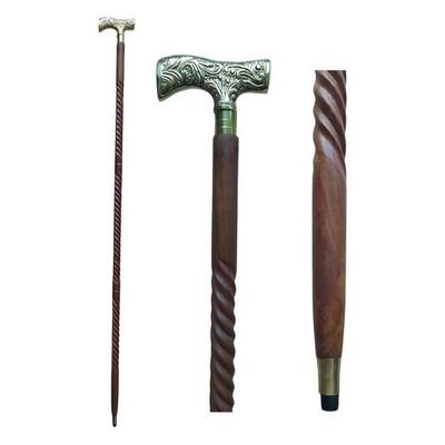 Трость для морской ходьбы, коричневое черное дерево, ручка в форме латуни, золотистый тон, натуральное дерево, унисекс