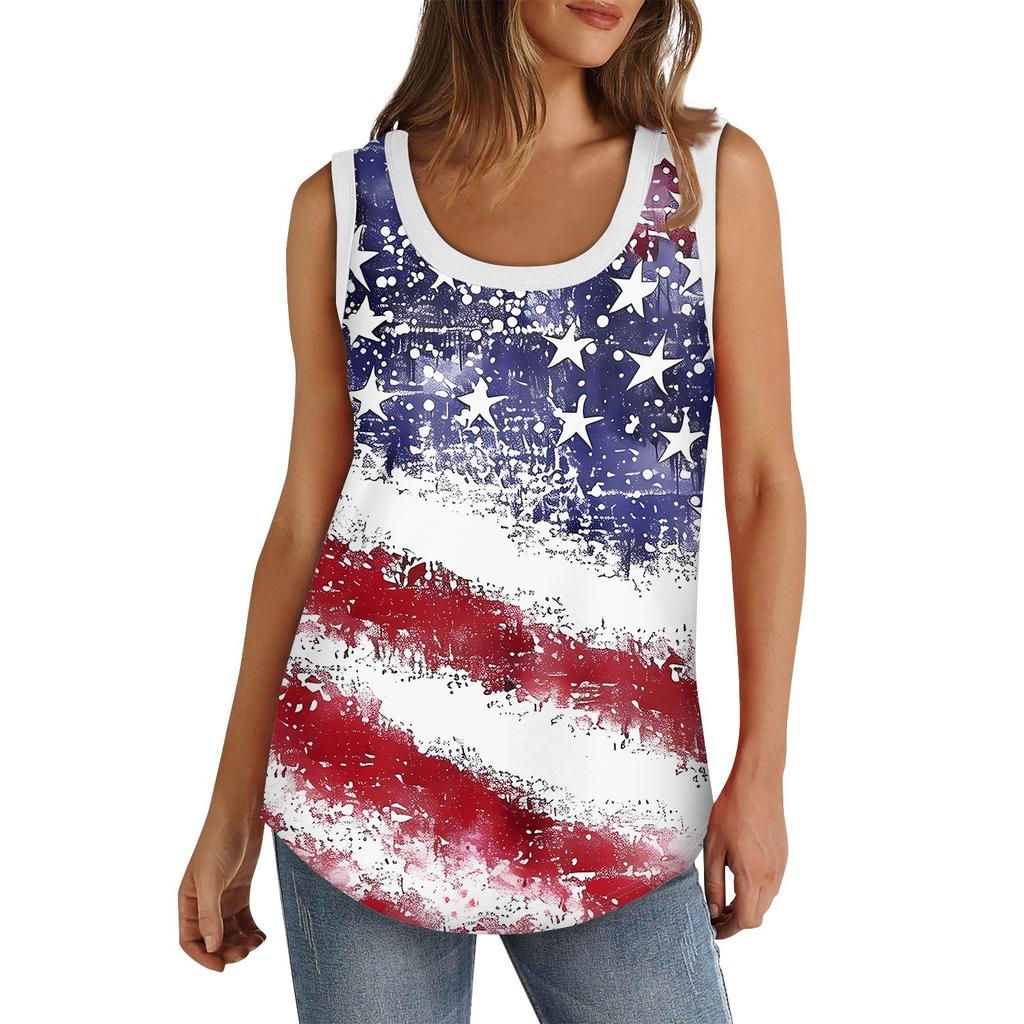 Womens Tank Top U Neck Basic Casual Flowy Summer Sleeveless Deep Side Cut Print Tops For Women