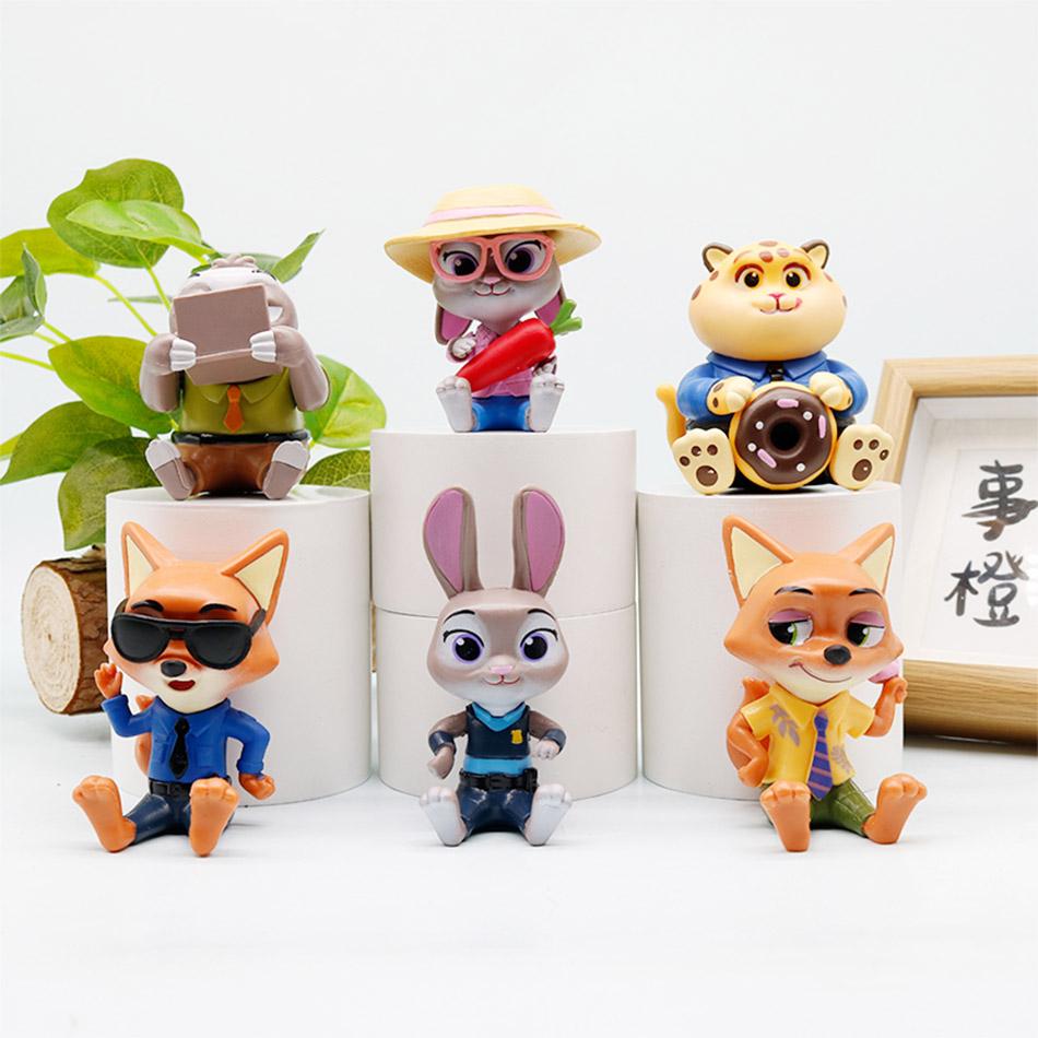 В наличии Набор фигурок Zootopia 2 из 6 штук Джуди Хопс Ник Уайлд Киноатрибутика Куклы Модели Украшения Подарок для Детей