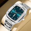 Men Square Stainless Steel Strap Watch Quartz Week Calendar Simulated Business Sports Wristwatch