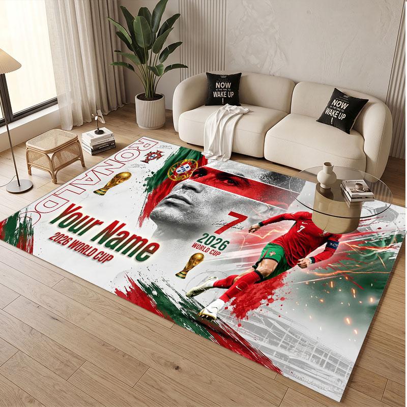 Custom Rug Cristiano Ronaldo Pattern Print Name Text Soft Non‑Slip Floor Carpet for Home Indoor Decoration