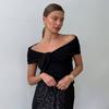 Short Women Summer Sleeve Off Shoulder Tshirt V Neck Solid