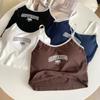 American Street Colorblock Racerback Tank Top with Chest Pads and Letter Print.