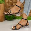 Модные прозрачные сандалии на массивном каблуке для женщин Лето 2025 Модные сандалии на ремешке на щиколотке Женские удобные сандалии с квадратным носком Sandalias Mujer