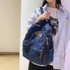 Student Denim Fashion Backpacks Zipper Bookbag Multi Pockets Large School Bag