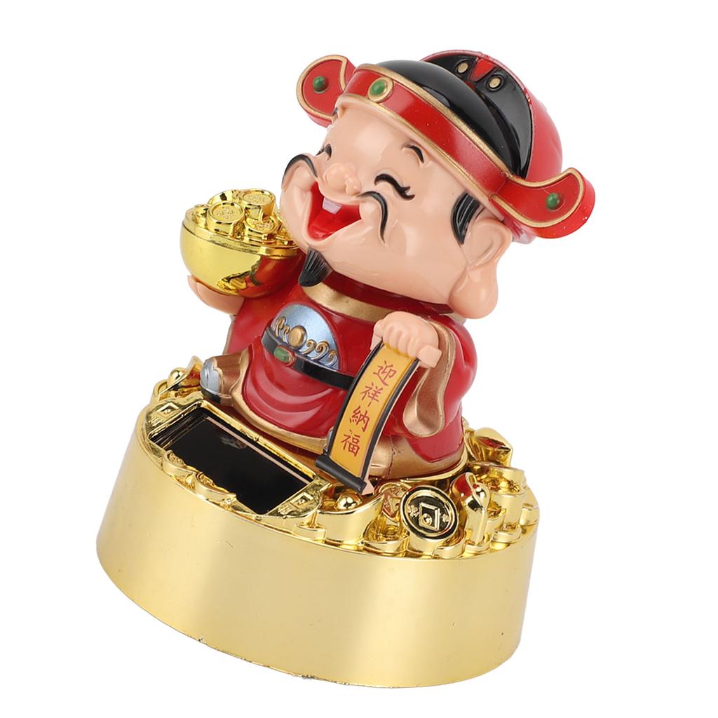 Статуэтка бога богатства на солнечных батареях, автоматическая кивающая, прочная статуэтка Цай Шэнь, декор для дома и автомобиля