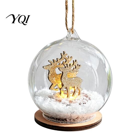 Christmas Souvenir Gifts Lighted Glass Ball Ornament, LED Winter Snow Scene Hanging Decorations Bauble with Reindeer Cabin for Tree Seasonal Tabletop