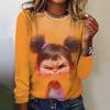 Women's T-Shirt Top Long Sleeved Pullover Fashion Little Girl Print Street Round-Neck Tee Shirt Female Everyday Loose Clothing