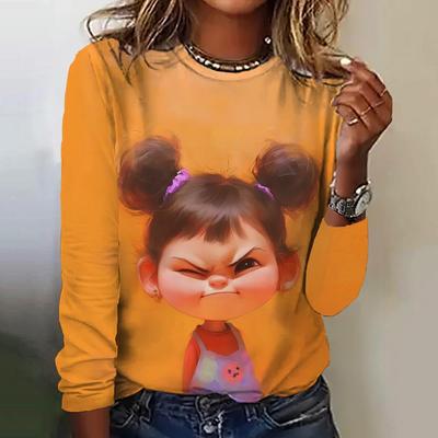 Женская футболка с длинными рукавами, пуловер, модная футболка с круглым вырезом и принтом для маленьких девочек, повседневная свободная одежда