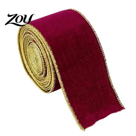 Crafting Supplies for Holidays Velvet Christmas Ribbon, 2.5 x 78 Inch Wired Ribbon with Gold Edges Wide Wreaths Gift Wrapping, Bow Making, DIY Crafts,