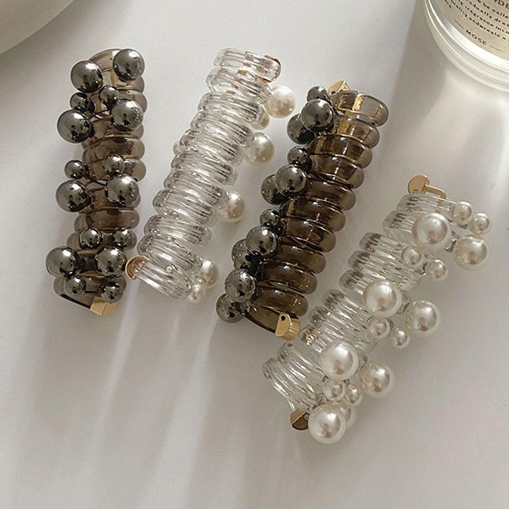 Beads Transparent Ponytail Holder Elastic Pearl Hair Ring Creative Telephone Line Hair Rope Daily