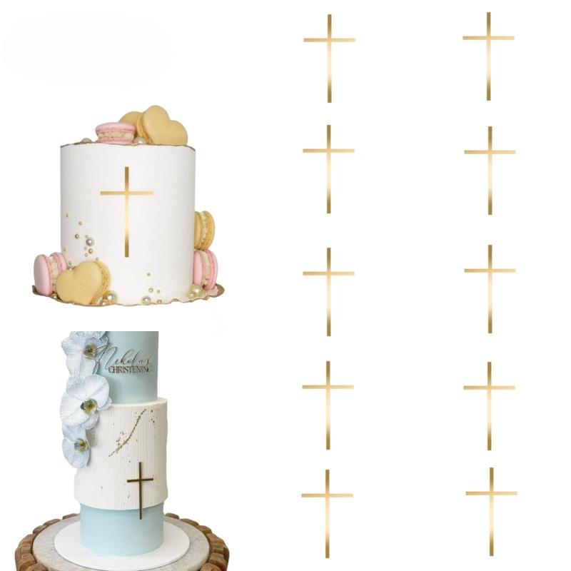 Happy Christening Cross Cake Topper Acrylic Decorations God Bless Party for Baking Supplies