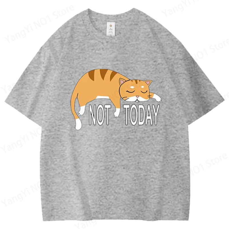 Summer Men's T-shirt High Quality Blend Funny Lazy Cat Printing Casual Cool Loose O-neck Graphic T Shirts for Men Tops