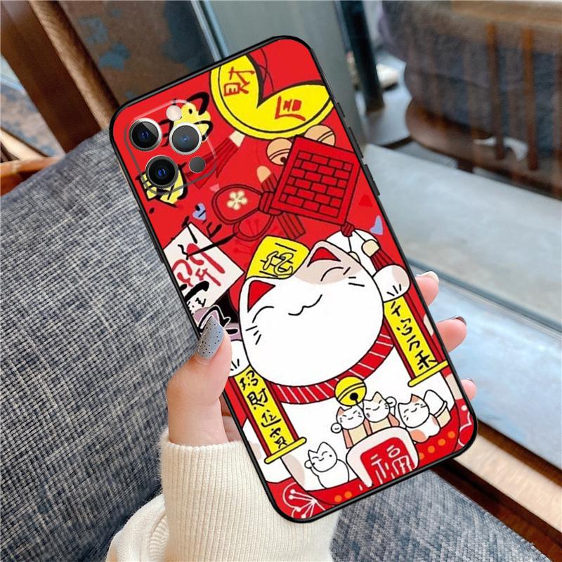 Чехол Maneki Neko Счастливым Котом-Кошкой для Денег для iPhone 14 15 16 Pro Max 11 13 12 Mini X XR XS Plus Мягкий Чехол-Оболочка