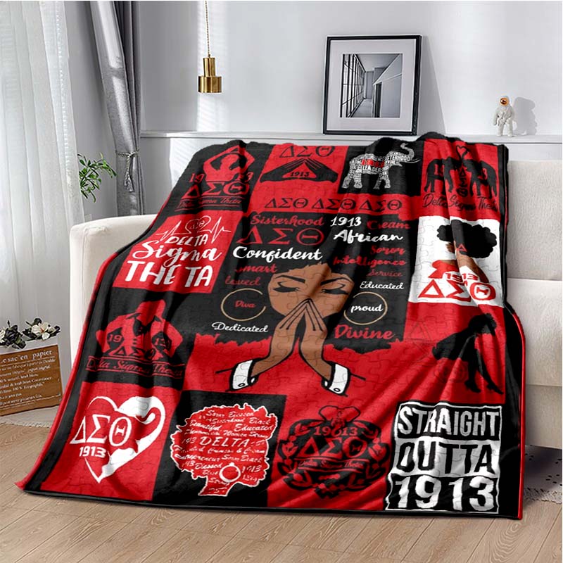 Red and Black Greek Letter Collage Print Flannel Blanket, Sorority Inspired Throw Blanket