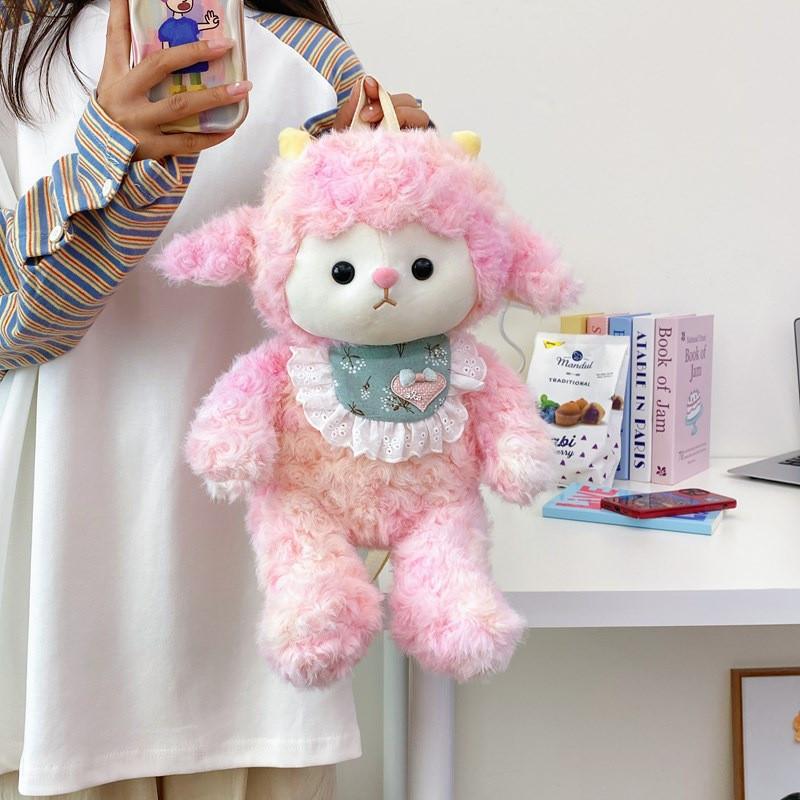 Cute Girl Plush Backpack With Cartoon Sheep Design For Kids And Teens