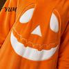 Funny Cosplay Romper Halloween Pumpkin Onesie Pajamas, Adult Jumpsuit with Happy Plush Fleece Homewear Face, Soft Hooded Costume for Party Night,