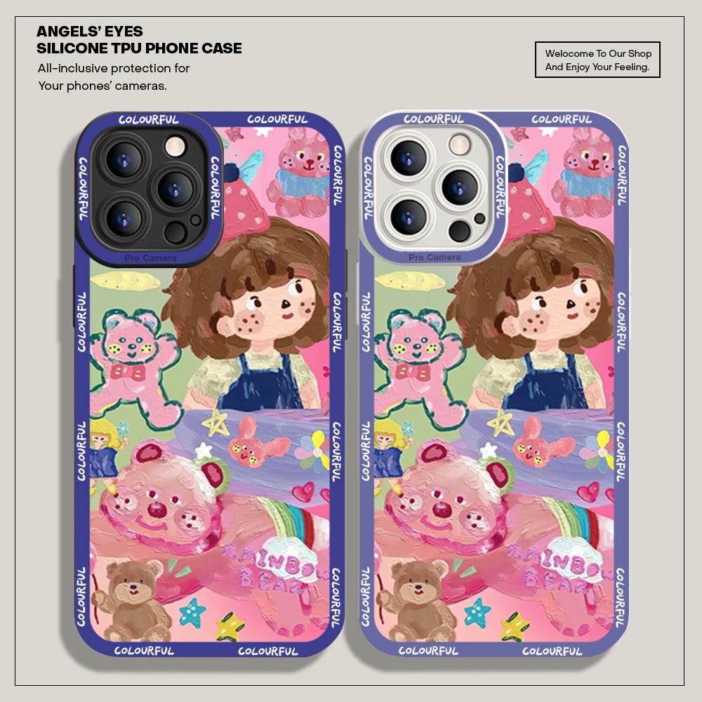 Для iPhone 16 15 14 Pro Max Redmi Note 13 12 Pro Samsung S25 S24 Ultra A13 A14 A15 A16 мультяшный милый узор для девушки мягкий защитный чехол для камеры с полным объективом