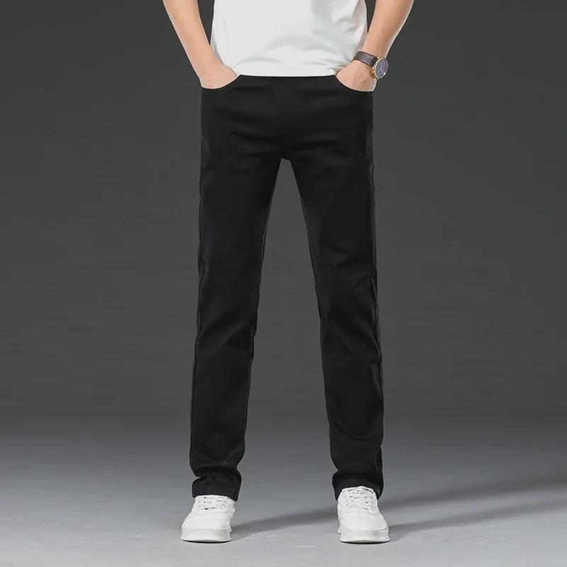 Мужские эластичные черные джинсы прямого кроя слим-фит - молодежный корейский повседневный спортивный стиль