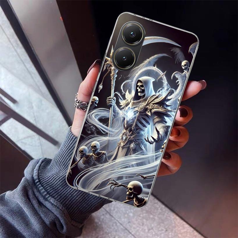 Death Grim Reaper Skull Scythe Phone Case For Xiaomi Poco X5 X6 X7 Pro F7 Ultra M7 Redmi 15C 15 13C 13 12C 12 10 10C 10A 9 9C 9T